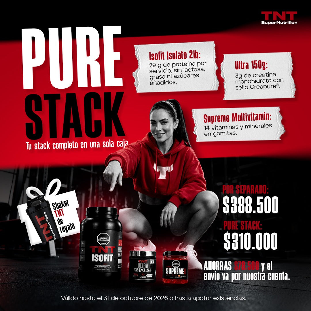 TNT Supernutrition - Pure Stack: proteína aislada + creatina 100% Creapure ® + multivitamínico
