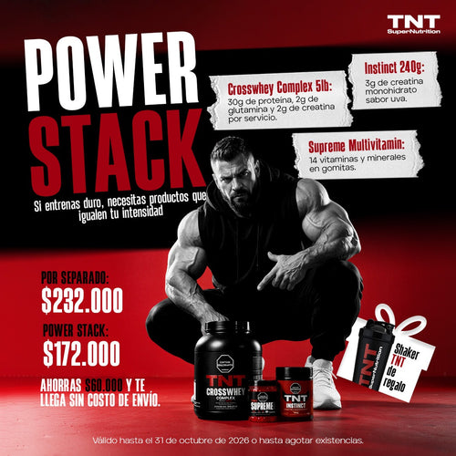 TNT Supernutrition - Power Stack: proteína intermedia + creatina monohidrato + multivitamínico